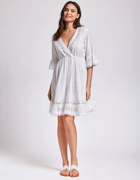 Giorgia 3/4 Sleeve Dress - White Swim Womens - bikinis clearance