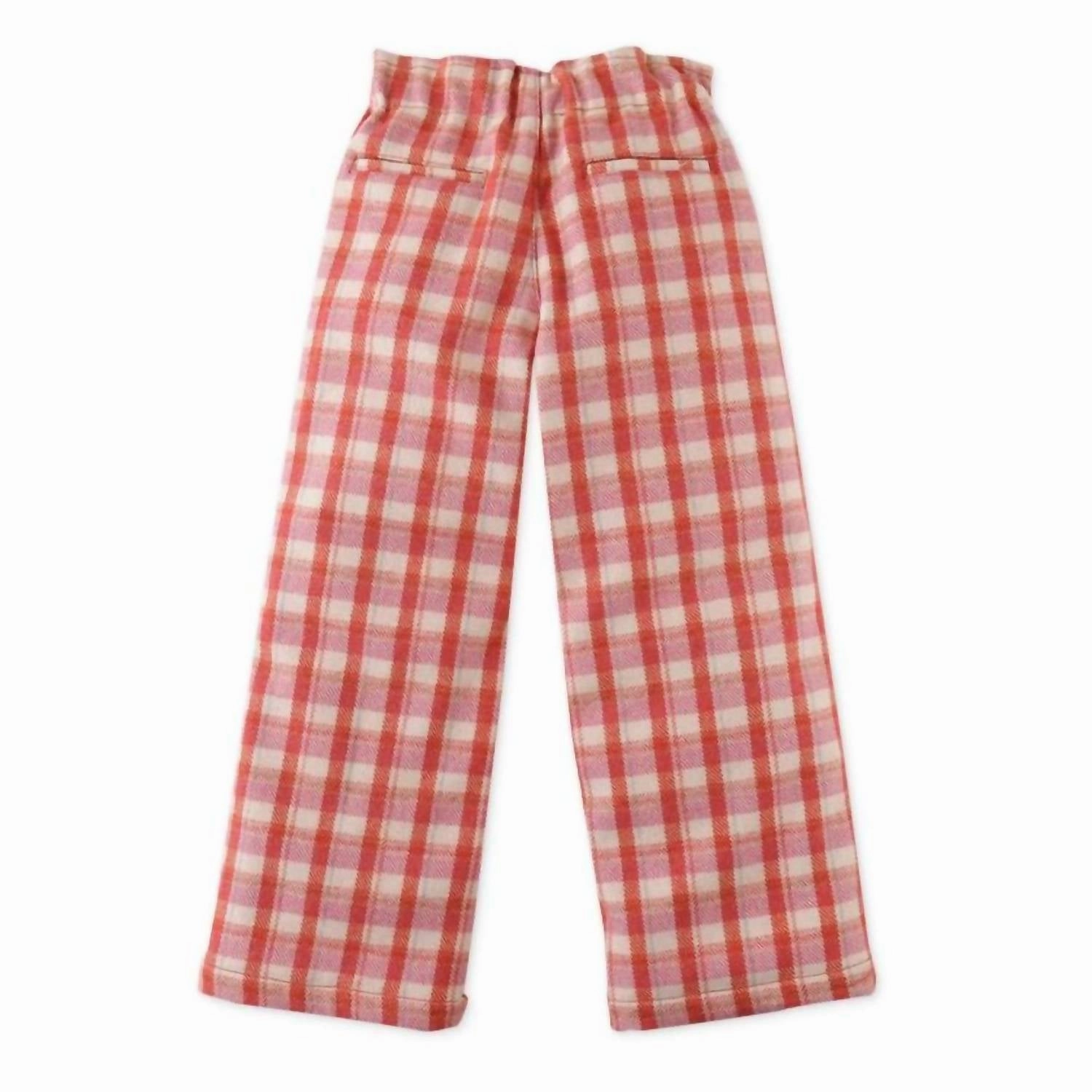 Girls Plaid Wide Leg Pants In Coral