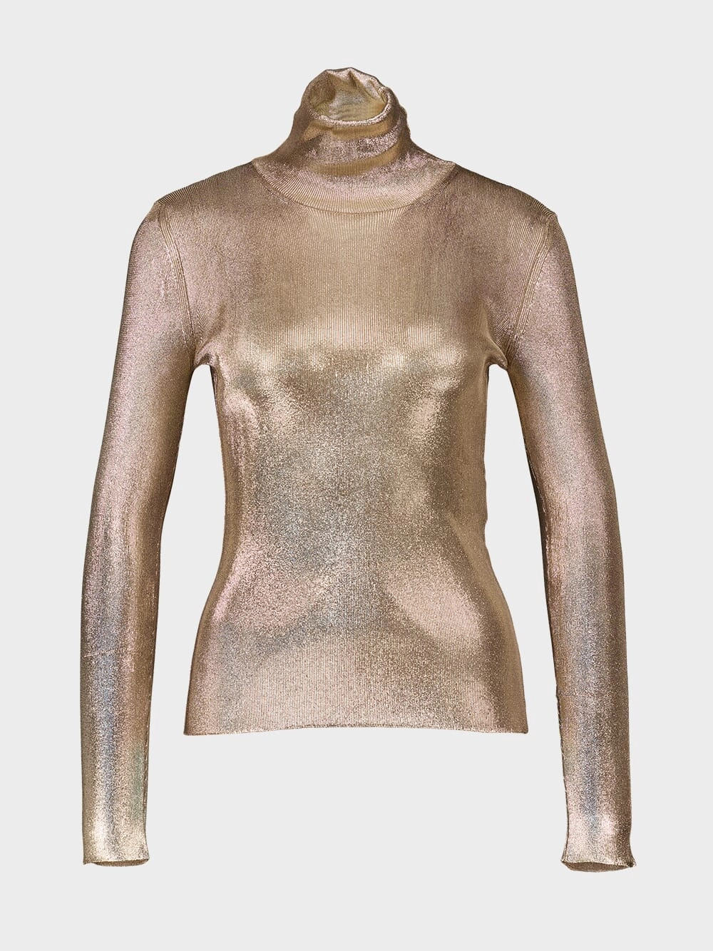 Gold Wet Look Viscose Knit Turtleneck Knitwear Womens - women's knitwear cheap