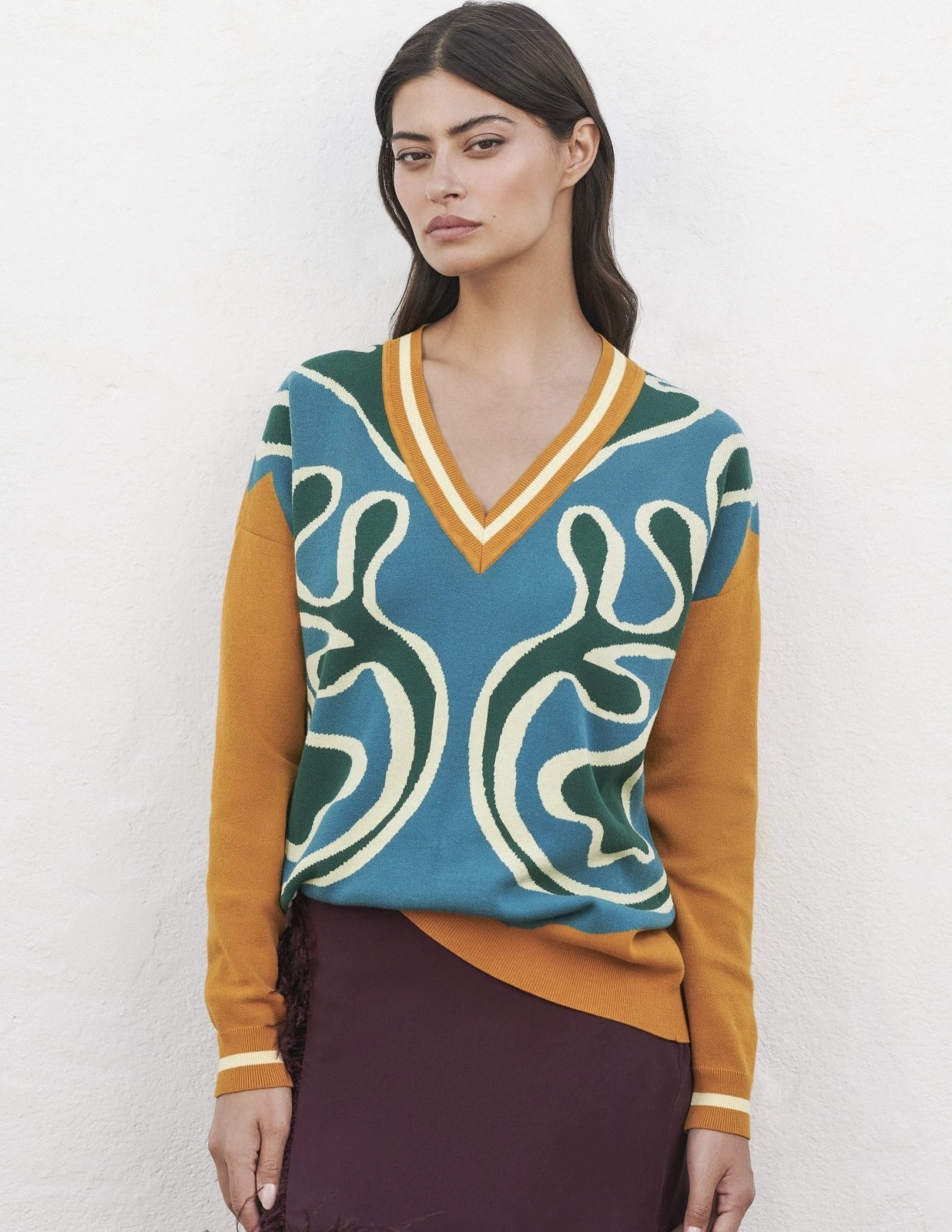 Grace Jacquard V-Neck Sweater