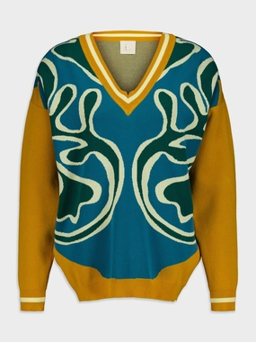 Grace Jacquard V-Neck Sweater Knitwear Womens - women's knitwear cheap