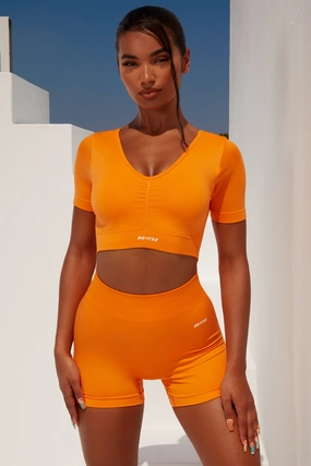 Gradient Scoop Neck Ruched Crop Top in Orange Tops - tops on sale