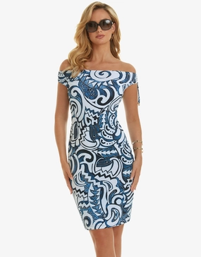 Graffiti Beach Dress - Blue and White Swim Womens - bikinis clearance