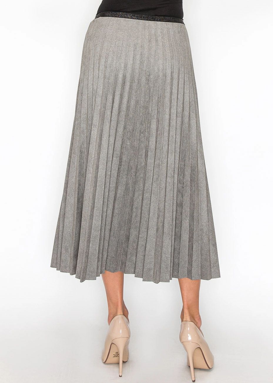 Gray Suede Pleated A-Line Skirt