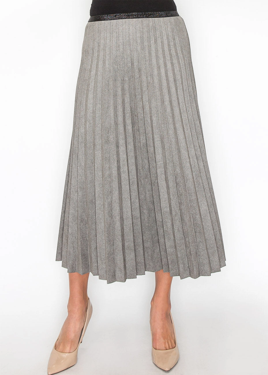 Gray Suede Pleated A-Line Skirt