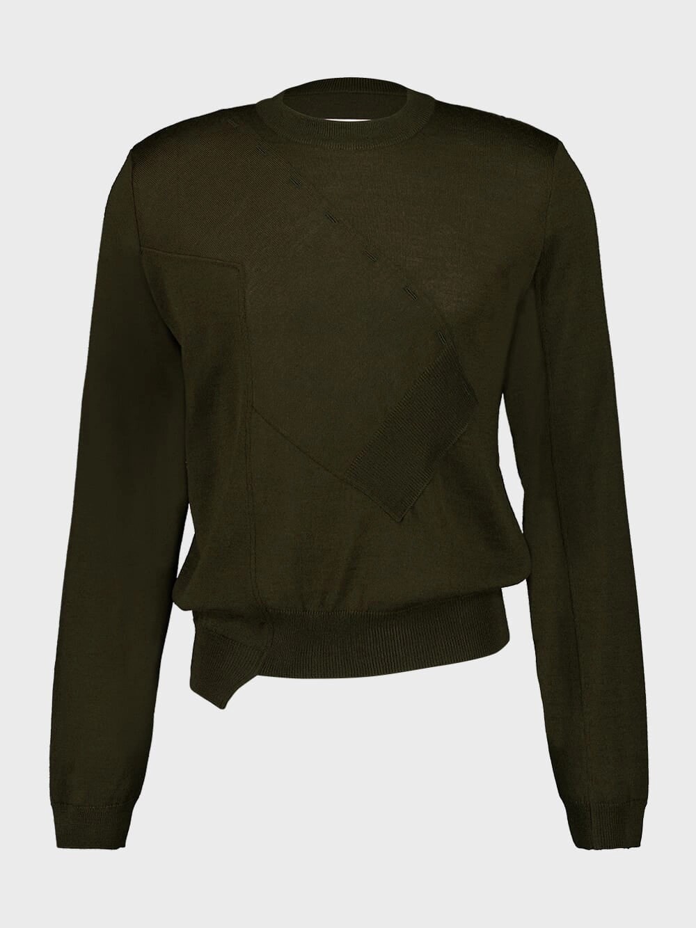 Green Asymmetric Crewneck Virgin Wool Sweater Knitwear Mens - men's sweaters sale