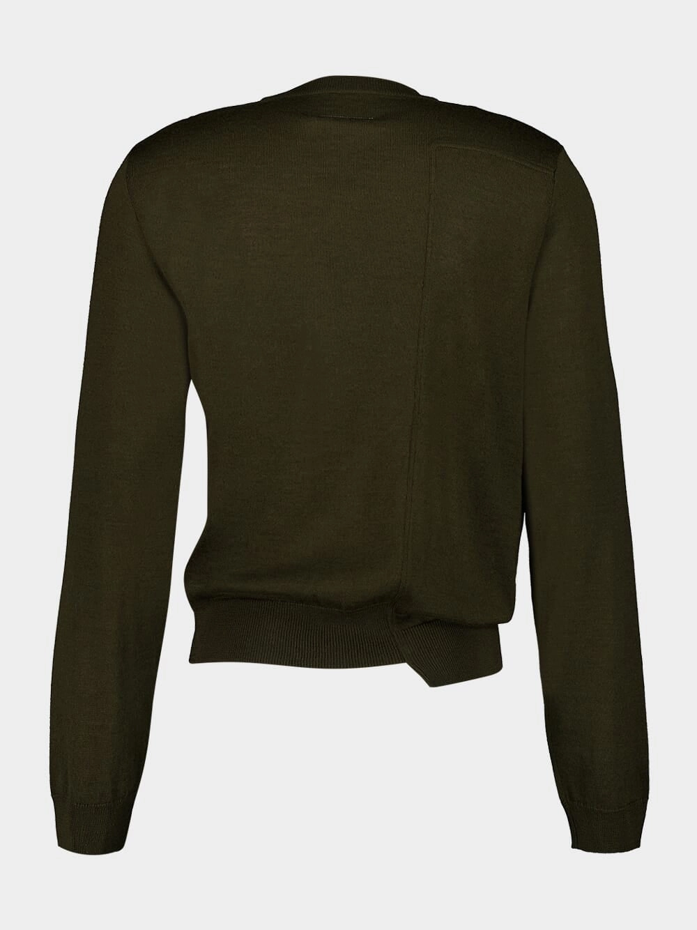Green Asymmetric Crewneck Virgin Wool Sweater