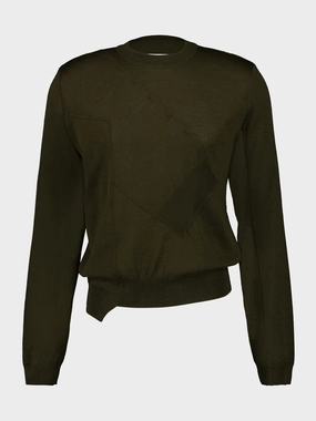 Green Asymmetric Crewneck Virgin Wool Sweater Knitwear Mens - men's sweaters sale