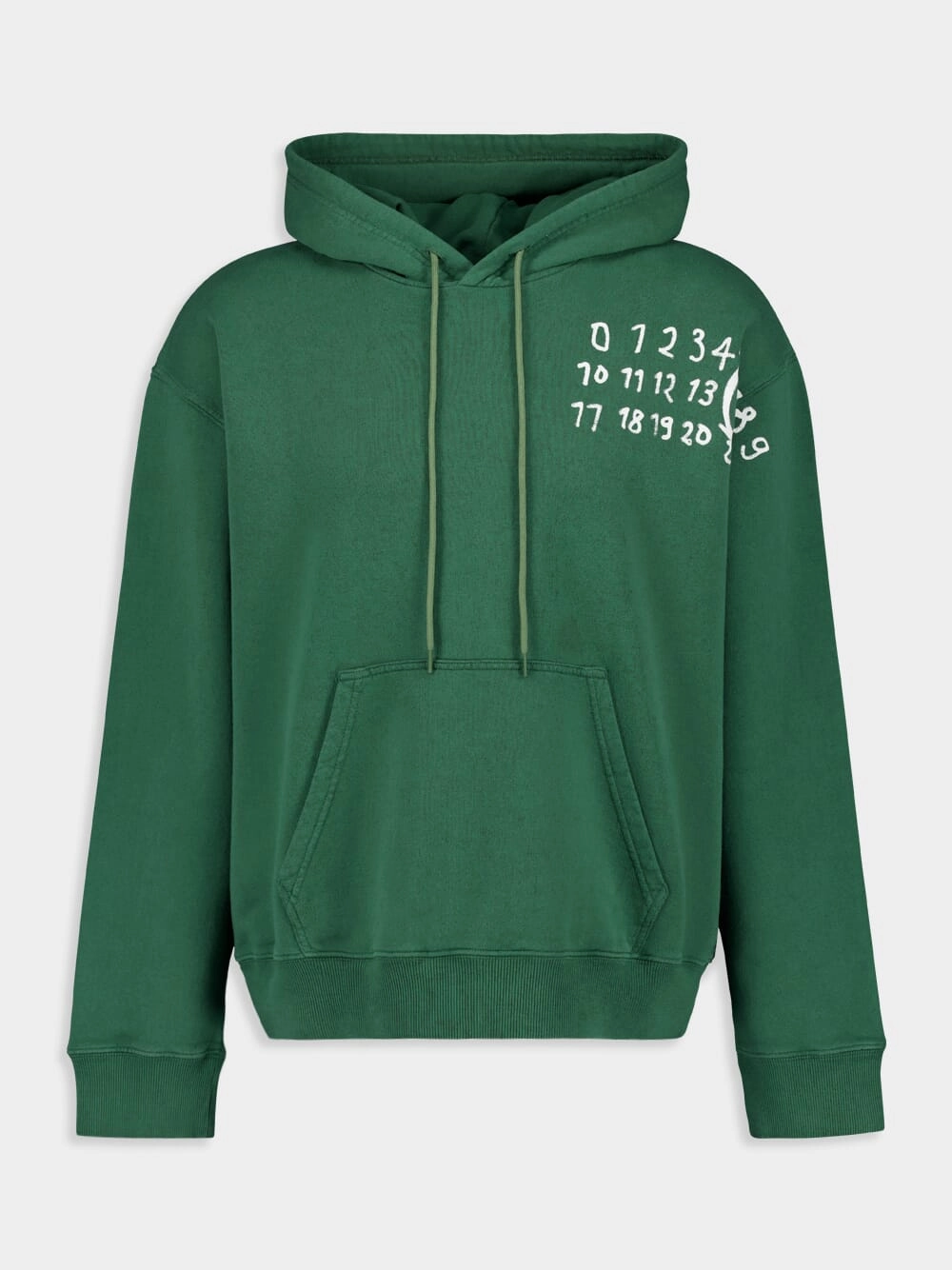 Green Cotton Numbers-Motif Drawstring Hoodie Tops Mens - thermal tops