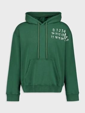 Green Cotton Numbers-Motif Drawstring Hoodie Tops Mens - thermal tops