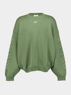Green Embroidered-Logo Knitted Jumper Knitwear Mens - men's sweaters sale