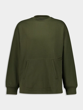 Green Loose Crew Sweater Tops Mens - thermal tops