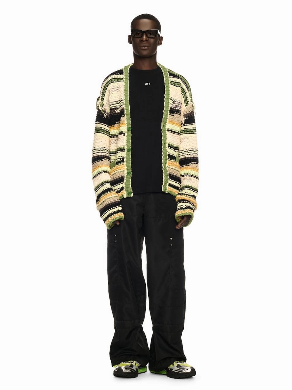 Green Premium Quality Striped Knit Cardigan