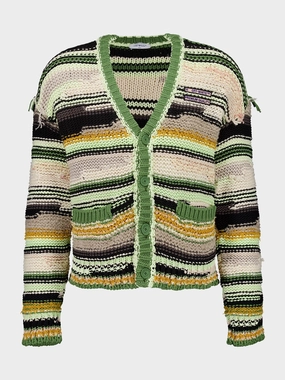 Green Premium Quality Striped Knit Cardigan Knitwear Mens - men's sweaters sale