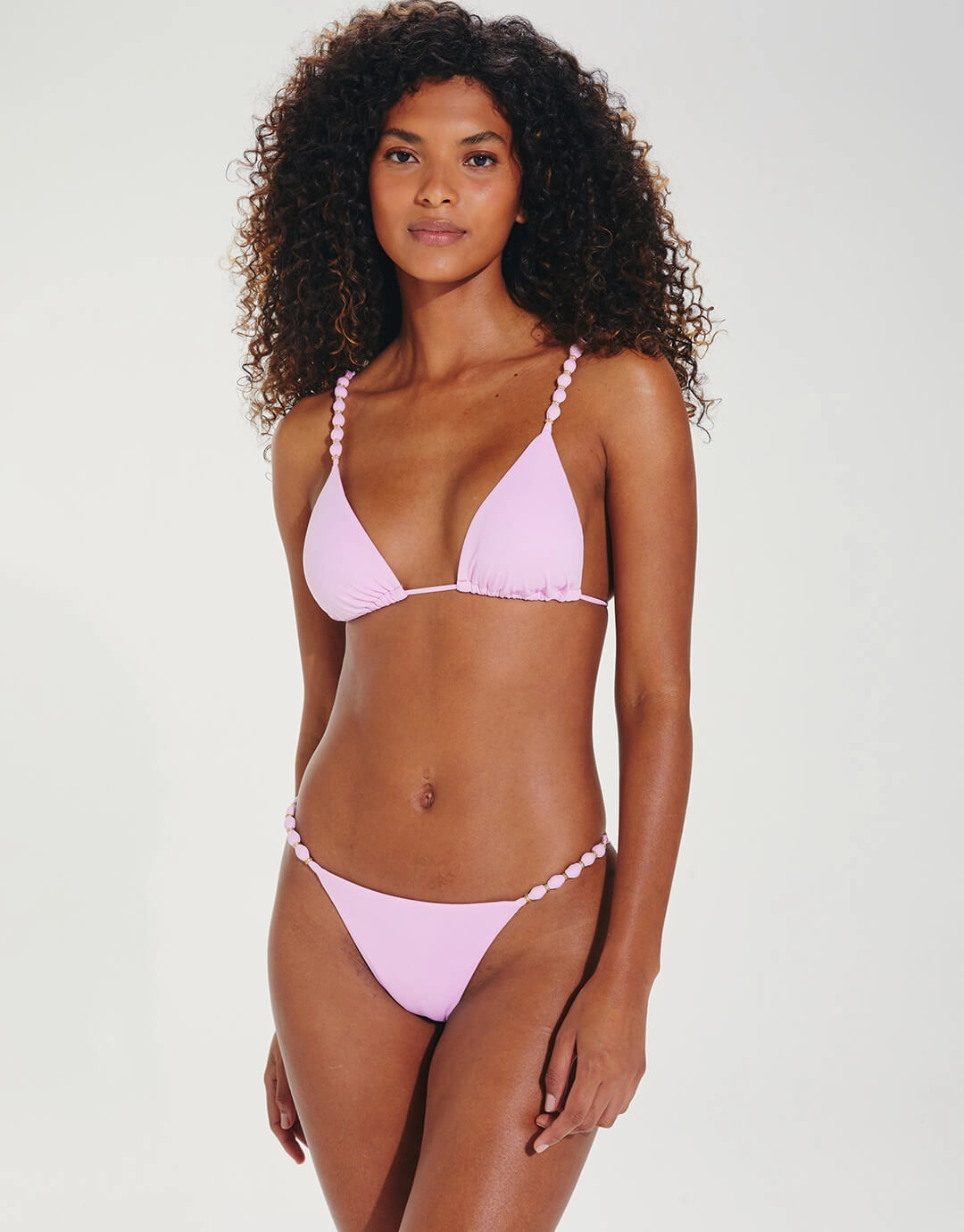 Grenadine Beads Parallel Tri Bikini Top - Lilac