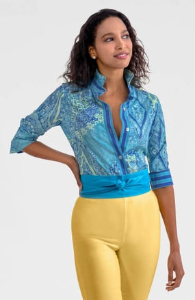 Gretchen Scott Boyfriend Shirt - Grand Bazaar - Turquoise womens blouses promo