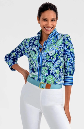 Gretchen Scott Boyfriend Shirt - Vintage Vines Navy womens blouses promo