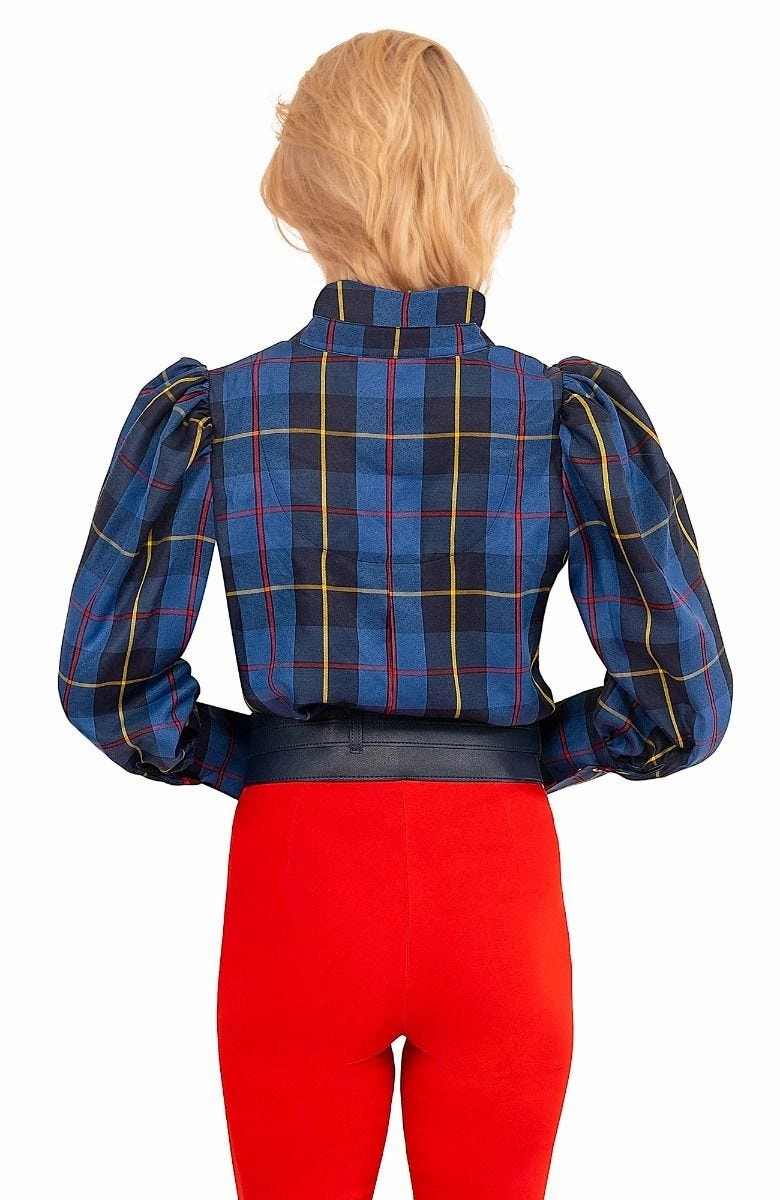 Gretchen Scott Juliette Blouse - Plaidly Cooper - Blue Plaid