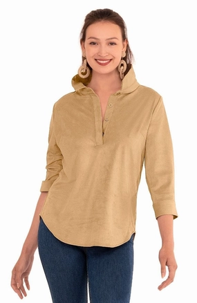 Gretchen Scott Pop Over Top - Ultra Suede Beige womens blouses promo