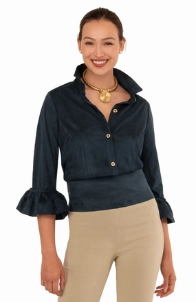 Gretchen Scott Priss Top - Ultra Suede Navy womens blouses promo