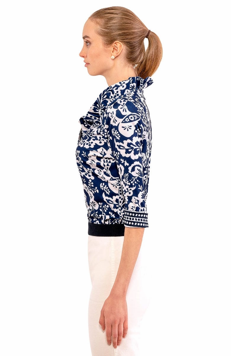Gretchen Scott Ruff Neck 3/4 Sleeve Jersey Top - Navy Flora