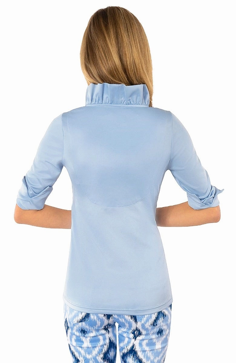 Gretchen Scott Ruff Neck 3/4 Sleeve Jersey Top - Solid Periwinkle