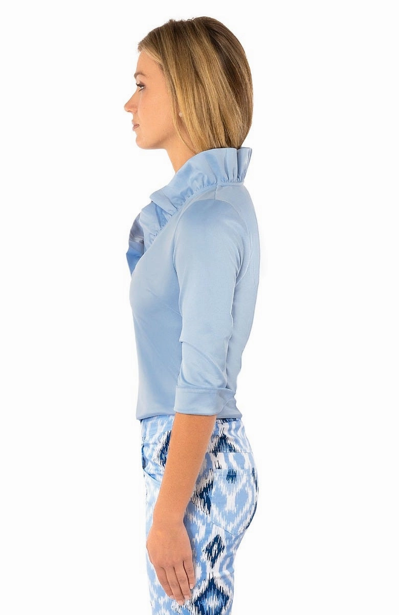 Gretchen Scott Ruff Neck 3/4 Sleeve Jersey Top - Solid Periwinkle