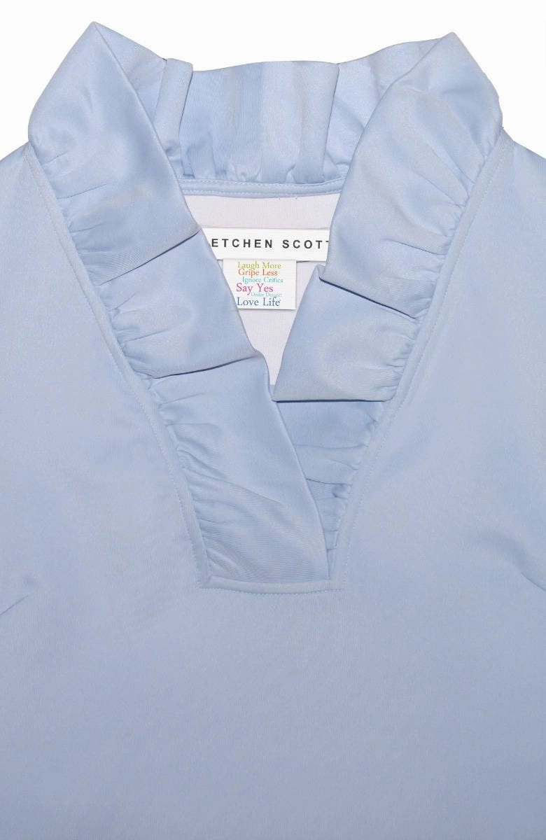 Gretchen Scott Ruff Neck 3/4 Sleeve Jersey Top - Solid Periwinkle