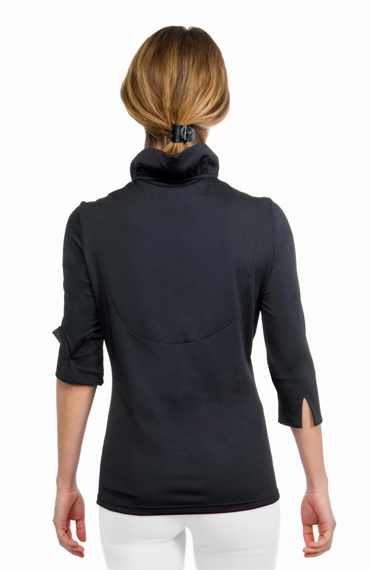 Gretchen Scott Ruff Neck Jersey Top - Solid Black