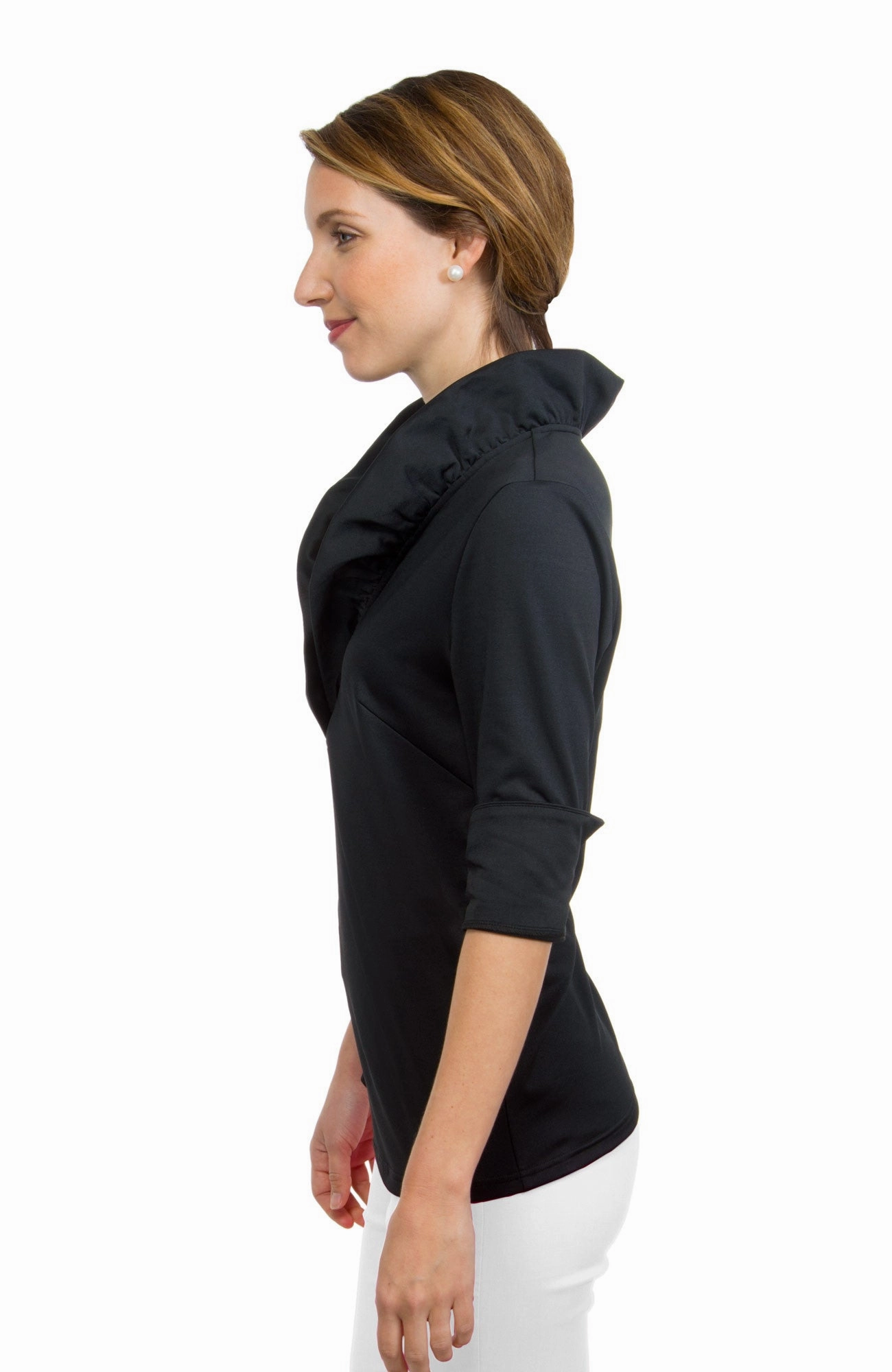 Gretchen Scott Ruff Neck Jersey Top - Solid Black