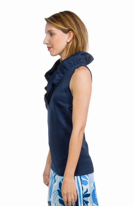 Gretchen Scott Ruff Neck Sleeveless Jersey Top - Solid Navy