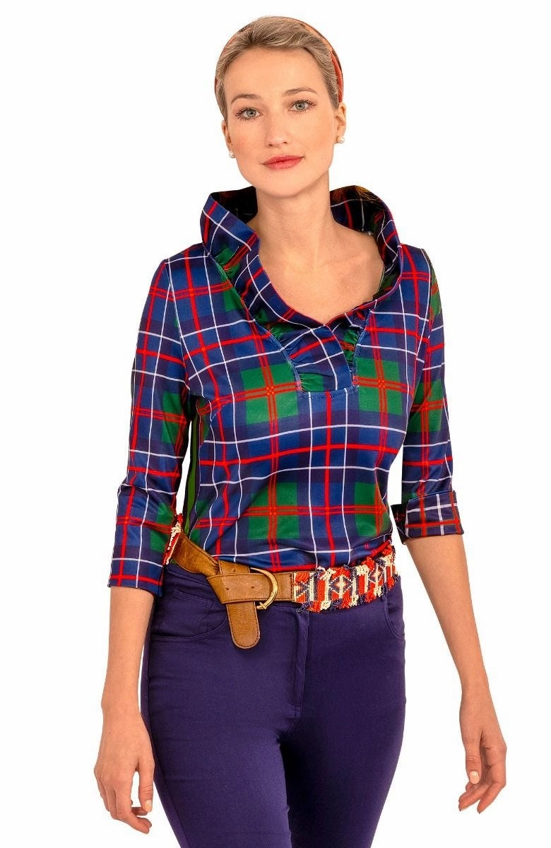 Gretchen Scott Ruff Neck Top - Balmoral Plaid - Multi womens blouses promo