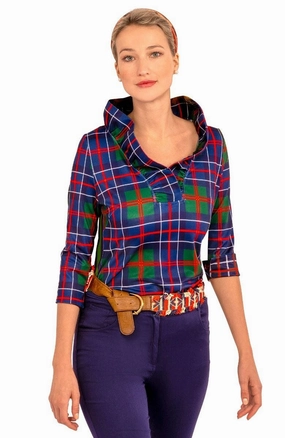 Gretchen Scott Ruff Neck Top - Balmoral Plaid - Multi womens blouses promo