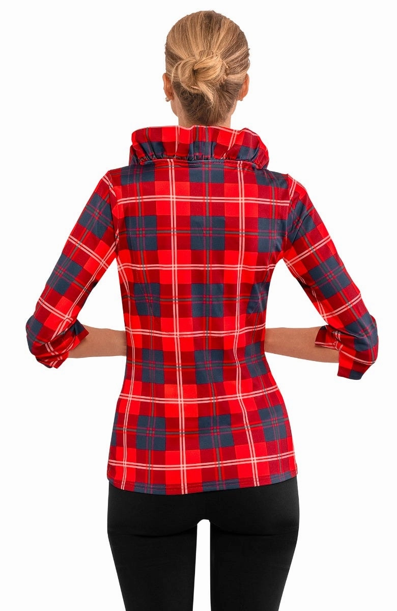 Gretchen Scott Ruff Neck Top - Middleton Plaid - Red