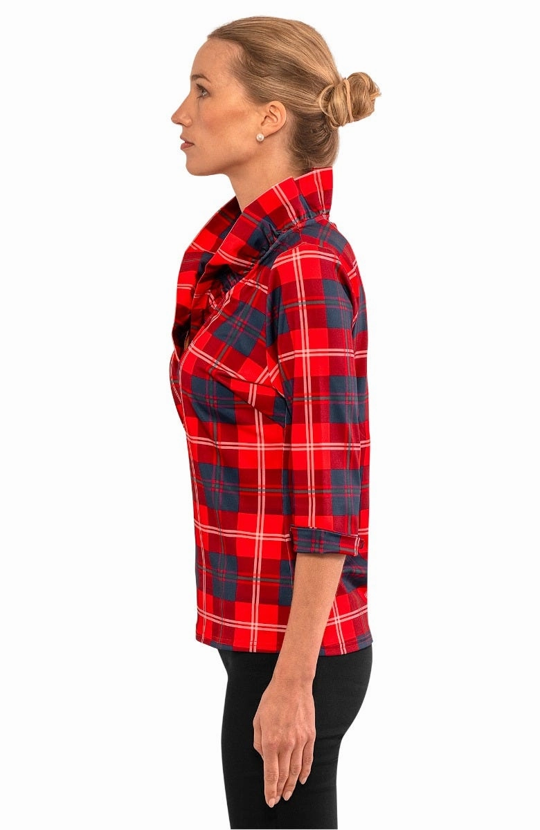 Gretchen Scott Ruff Neck Top - Middleton Plaid - Red