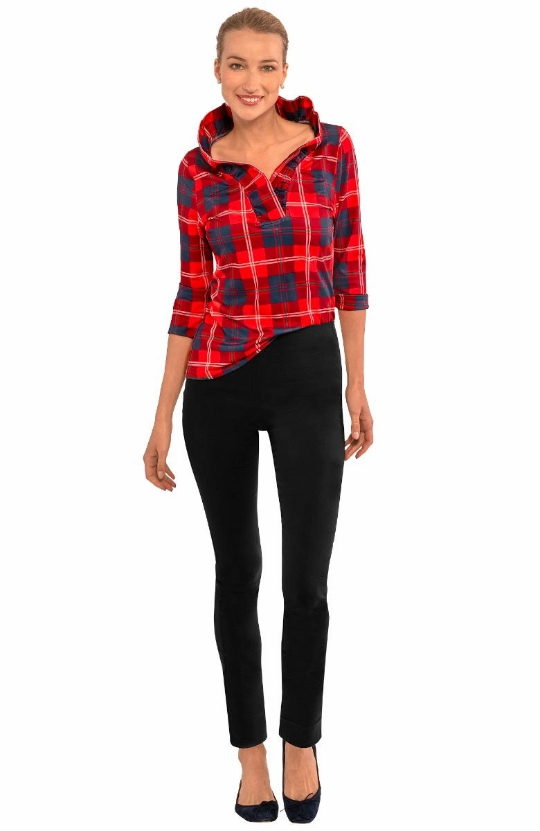 Gretchen Scott Ruff Neck Top - Middleton Plaid - Red