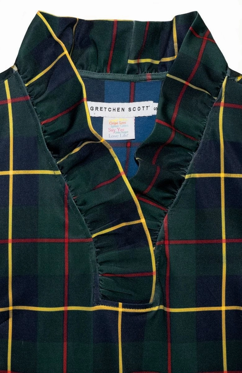 Gretchen Scott Ruff Neck Top - Plaidly Cooper - Green Plaid