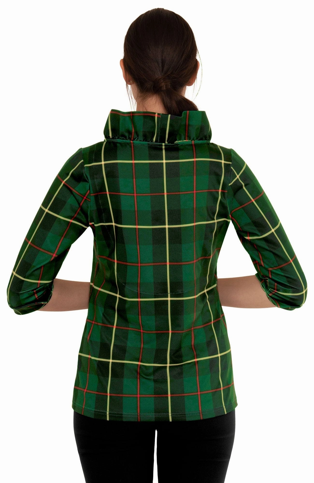 Gretchen Scott Ruff Neck Top - Plaidly Cooper - Green Plaid