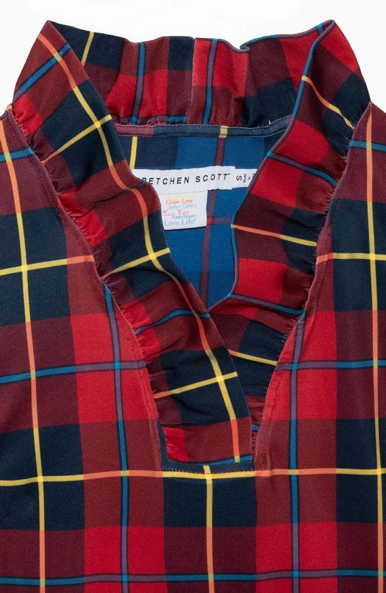 Gretchen Scott Ruff Neck Top - Plaidly Cooper - Red Plaid