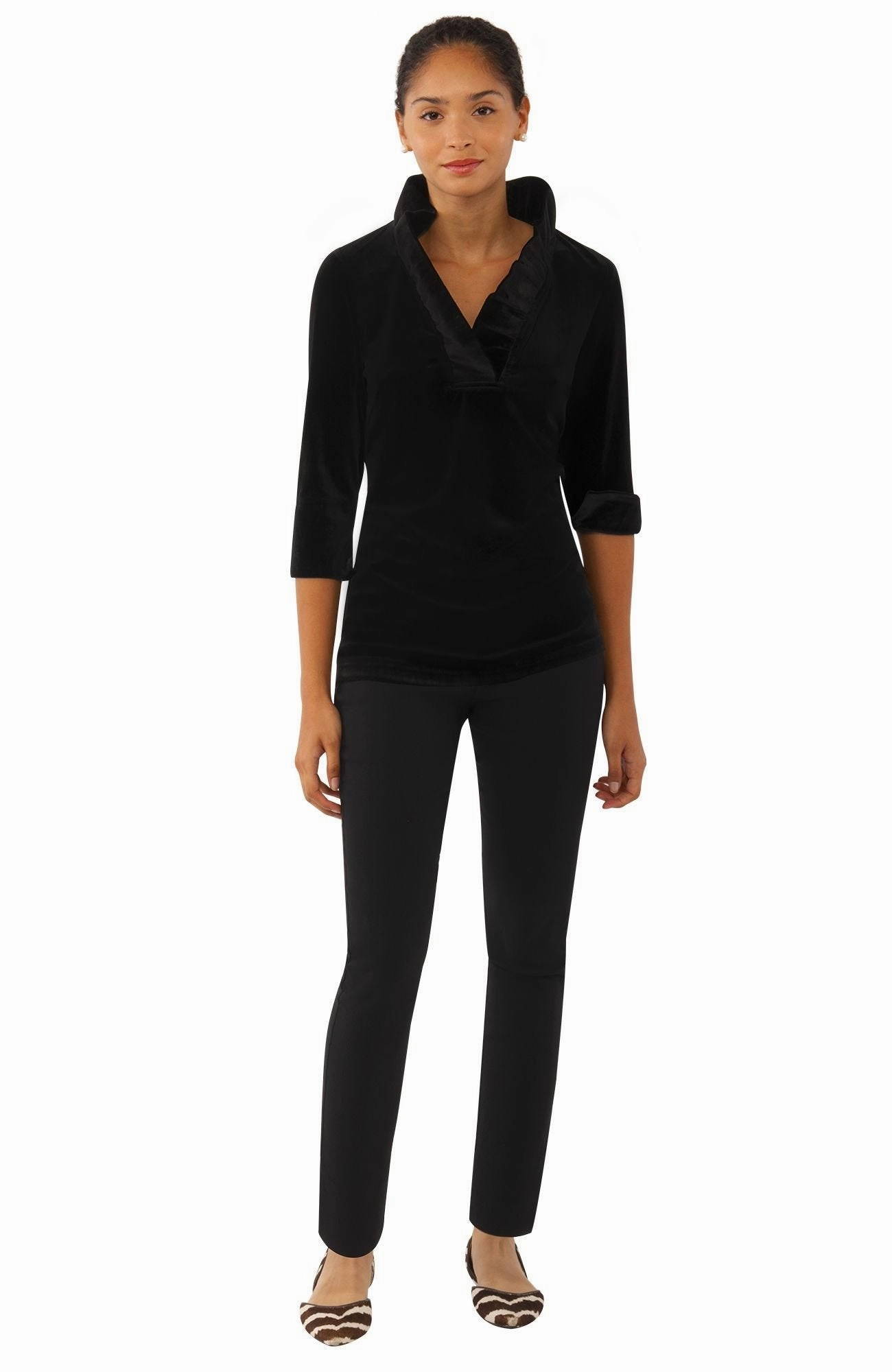 Gretchen Scott Ruff Neck Top - Silky Velvet - Black