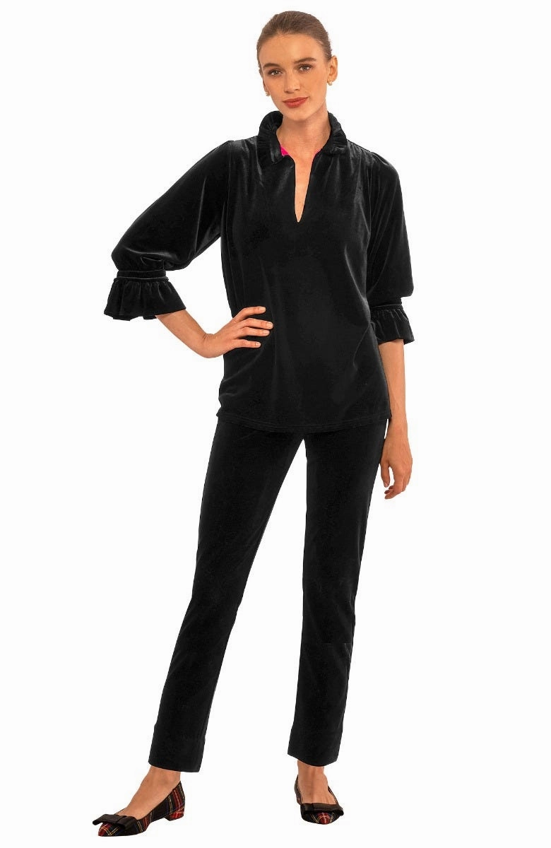 Gretchen Scott Ruffleneck Tunic - Silky Velvet - Black