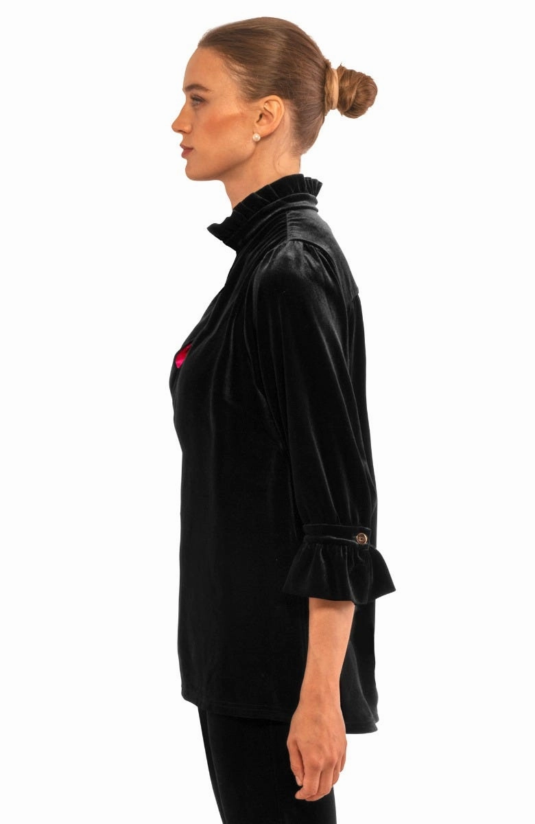 Gretchen Scott Ruffleneck Tunic - Silky Velvet - Black