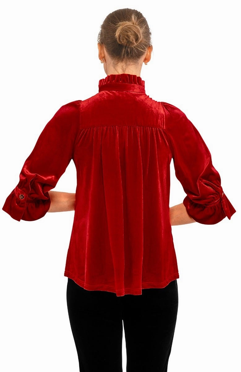 Gretchen Scott Ruffleneck Tunic - Silky Velvet - Red
