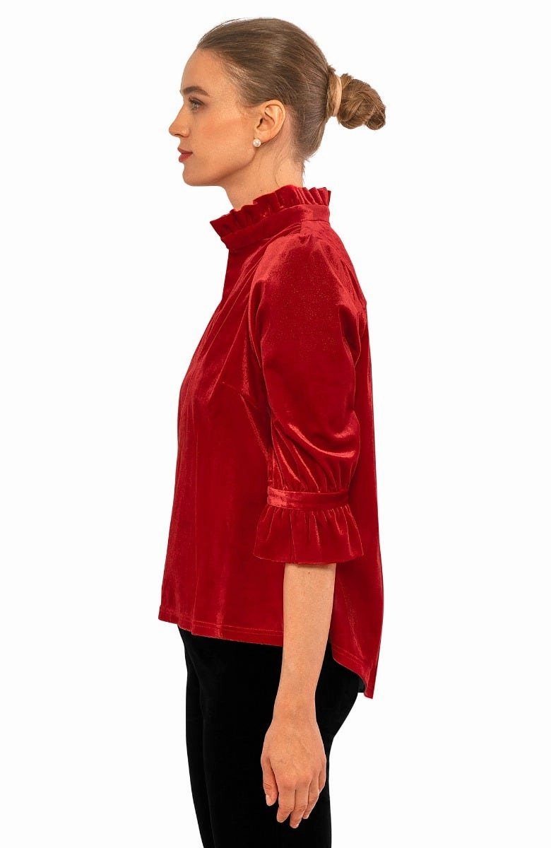 Gretchen Scott Ruffleneck Tunic - Silky Velvet - Red