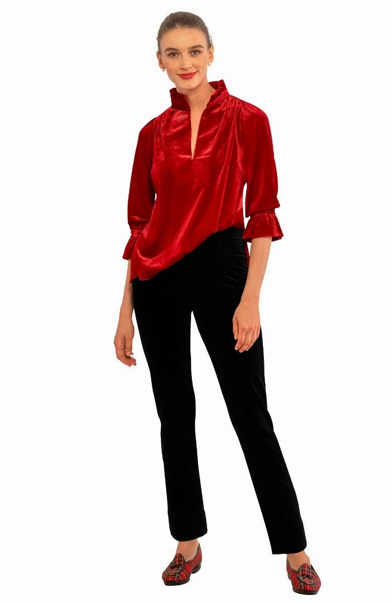Gretchen Scott Ruffleneck Tunic - Silky Velvet - Red