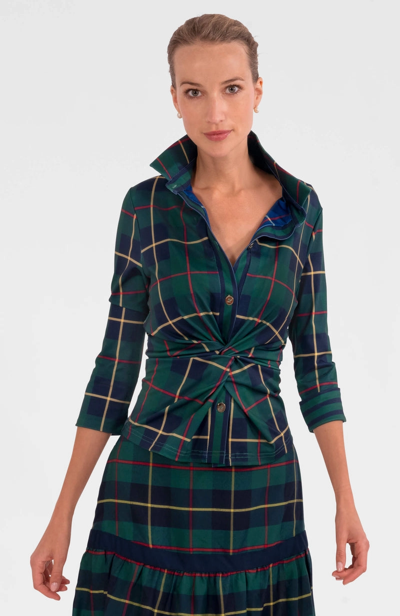 Gretchen Scott Twist & Shout Top - Plaidly Cooper - Green Multi womens blouses promo