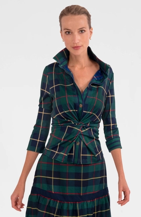 Gretchen Scott Twist & Shout Top - Plaidly Cooper - Green Multi womens blouses promo