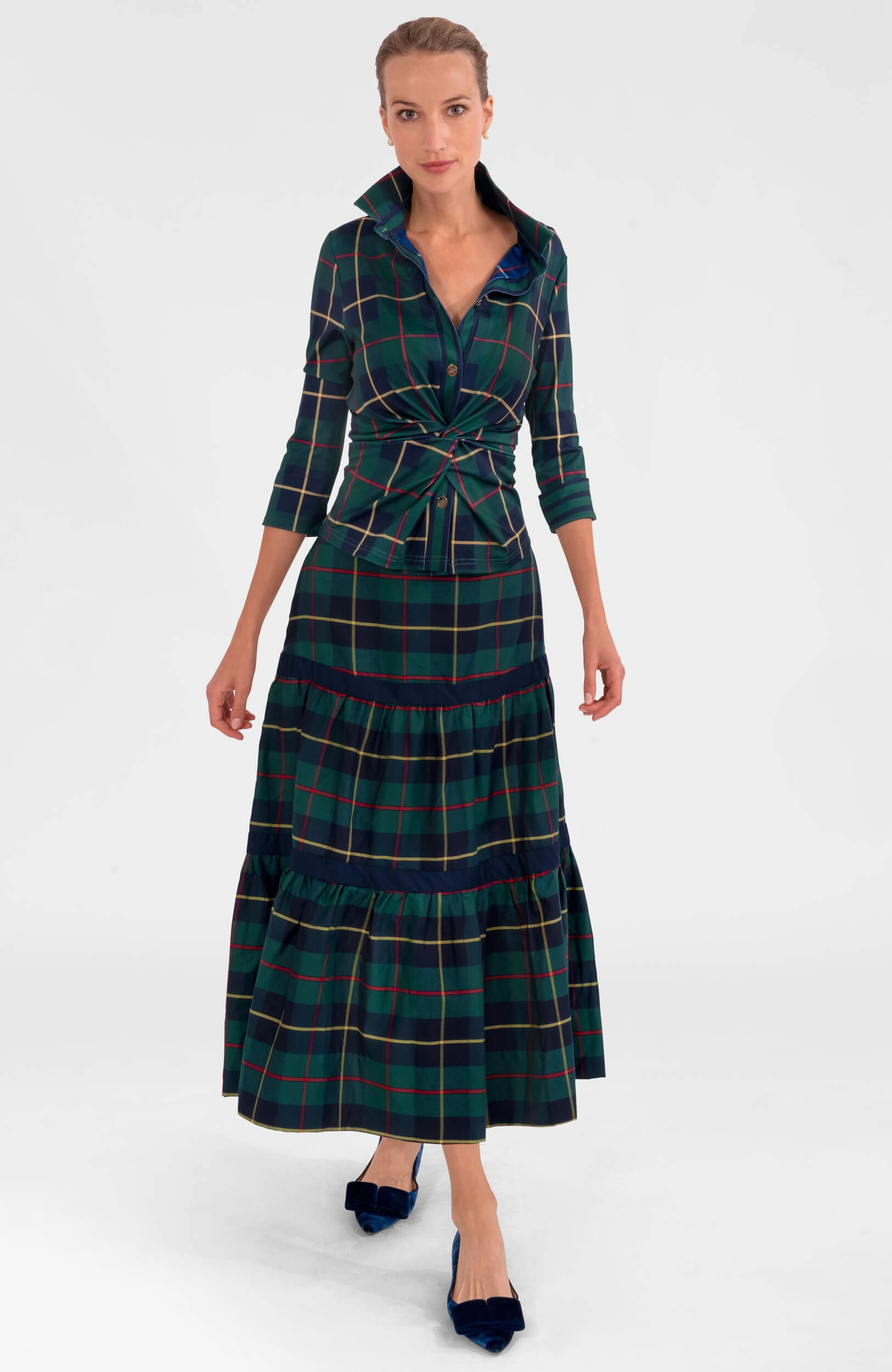Gretchen Scott Twist & Shout Top - Plaidly Cooper - Green Multi