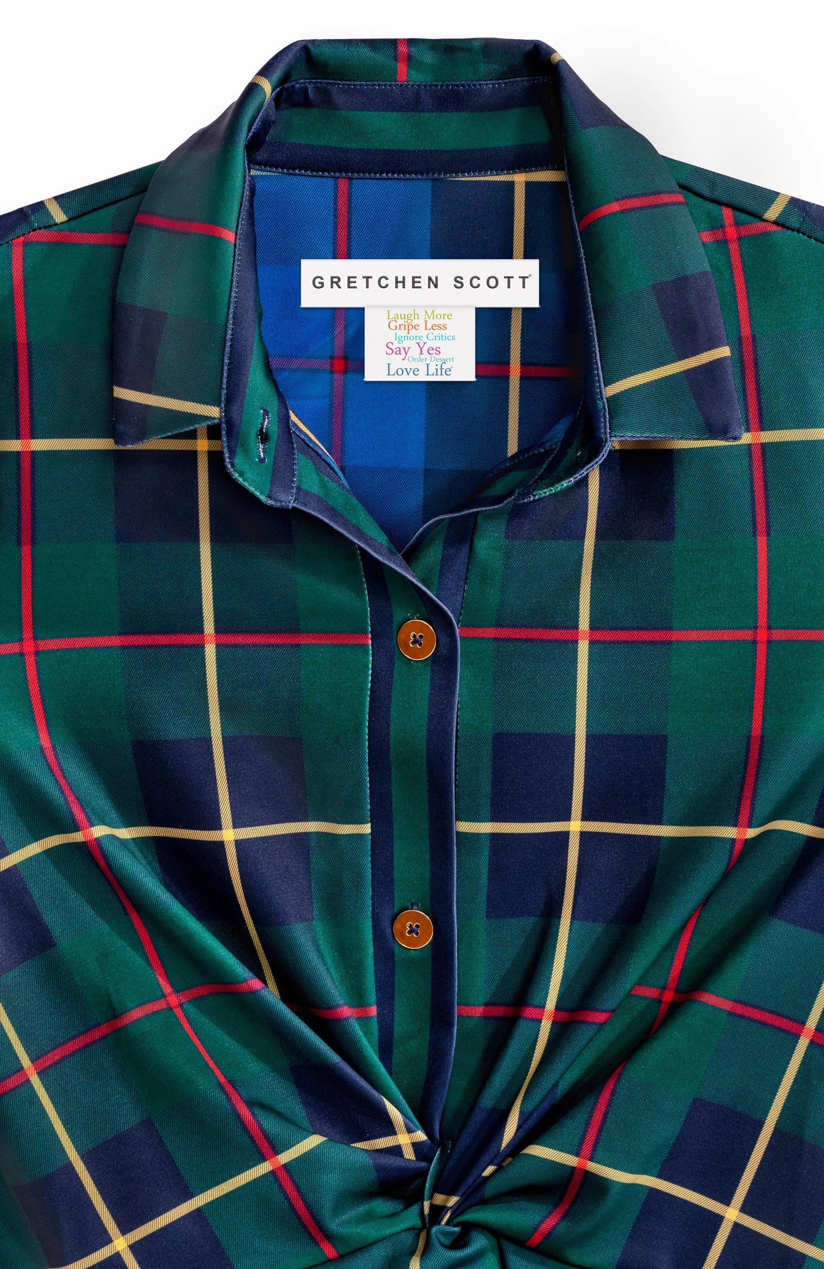 Gretchen Scott Twist & Shout Top - Plaidly Cooper - Green Multi