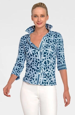 Gretchen Scott Twist & Shout Top - Ring Toss - Navy womens blouses promo